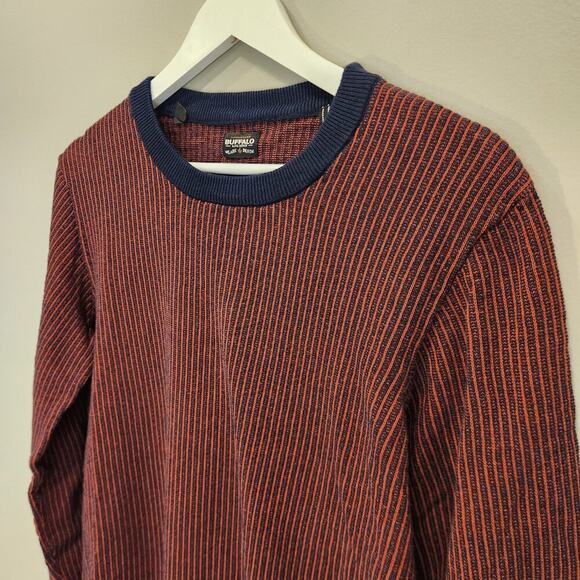 Buffalo David Bitton Men's Red Ochre Contrast Cotton Knit Fall Sweater - Size M - Picture 3 of 7